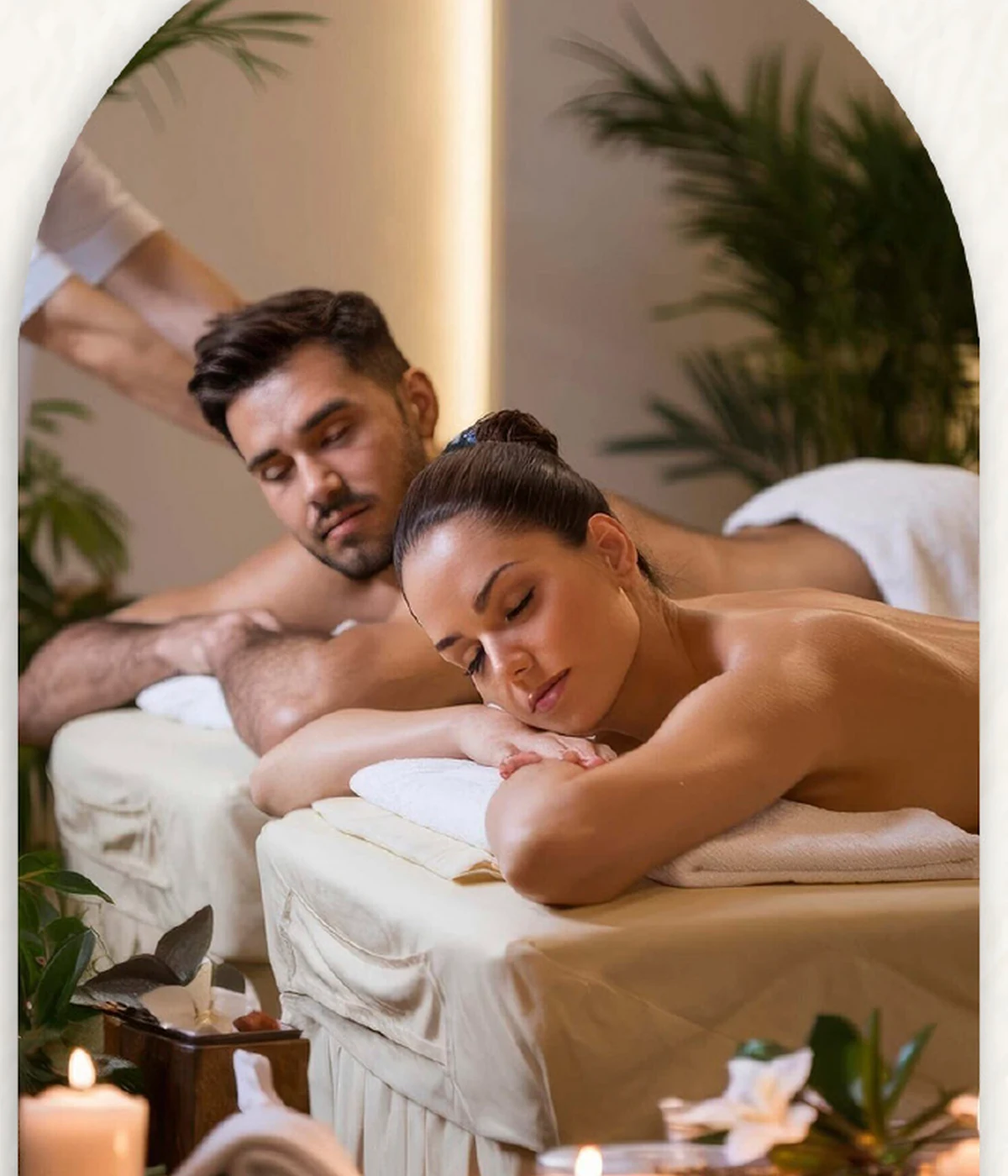 Couple enjoying a relaxing spa treatment, illustrative image