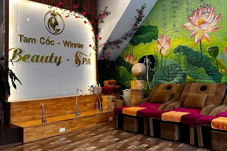 Foot-care chairs beside the Tam Coc Winnie Spa sign