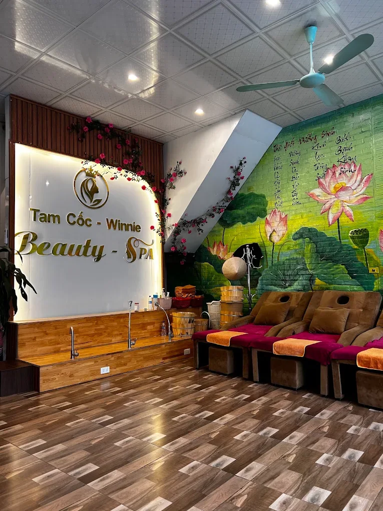 Seating area and Winnie Spa branding