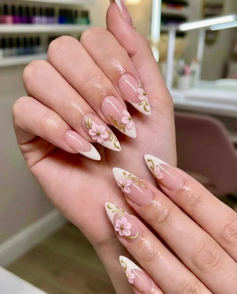 Pink floral nail design from the spa photo collection